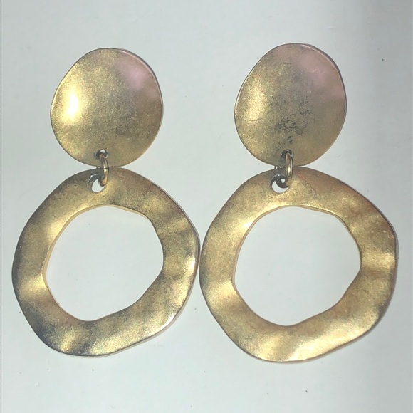 Vintage Satin Soft Gold Tone Retro Boho Statement Earrings - Picture 1 of 4